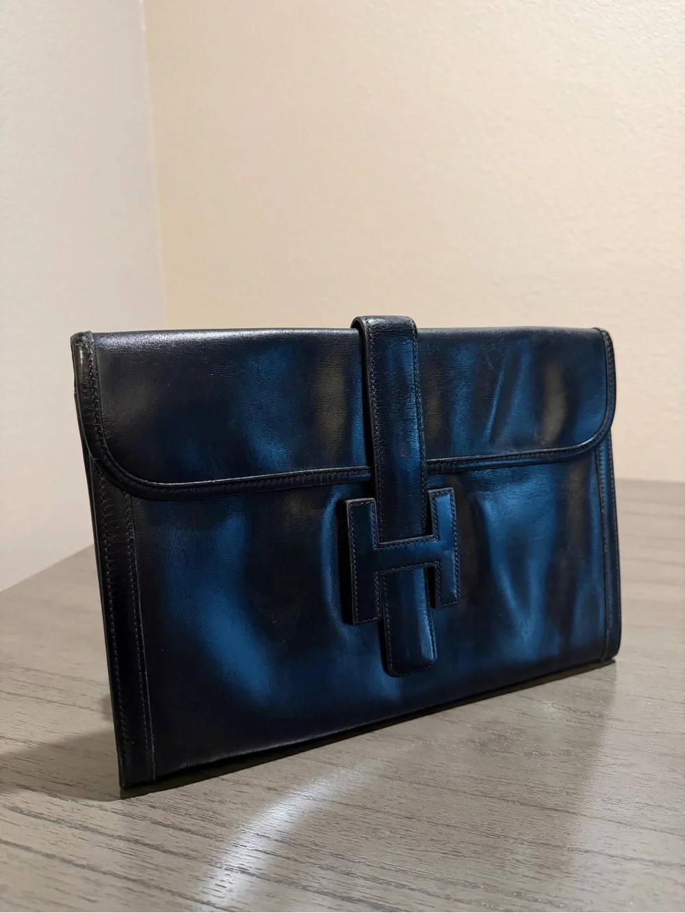 Hermes Black Leather Men's Clutch with Signature H Detail